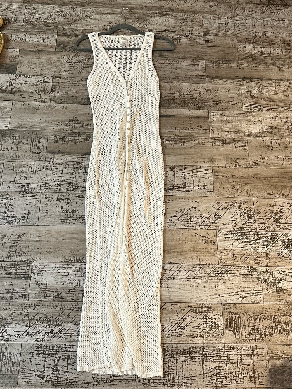 L SPACE Cream Open-Knit Sleeveless Maxi Cover-Up